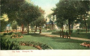 Vintage Postcard; City Park, Freeport IL Stephenson County Wheelock