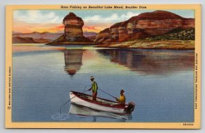 Bass Fishing Beautiful Lake Mead Near Boulder Dam Nevada Linen Unp Postcard O29