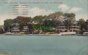 Postcard Sioux City Iowa Riverside Park RIverside + Sioux City Boat Clubs