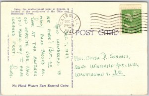 1947 Birdseye View Cairo Illinois Island bet. Mississippi River Posted Postcard