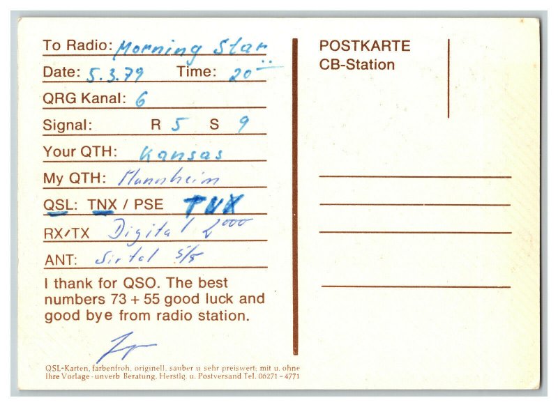 Postcard QSL Radio Card From Mannheim Germany #4 