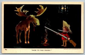 1907  Little Boy With Shotgun  Moose  Campfire  Back to the Woods  Postcard