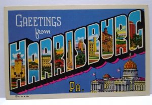 Greetings From Harrisburg Pennsylvania Large Big Letter Postcard Chrome PA