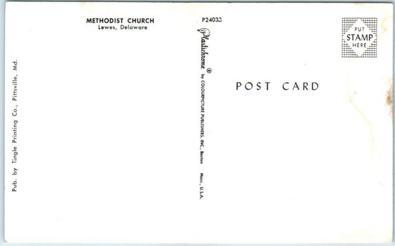 Postcard - Methodist Church, Lewes, Delaware, USA