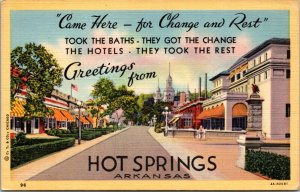 Linen Postcard Greetings From Hot Springs, Arkansas