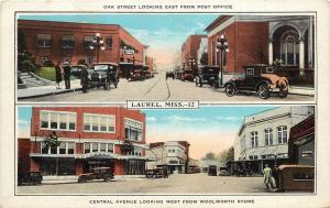 C1920s Multiview Postcard; Laurel MS Jones County, Oak St, Central Ave. Scenes