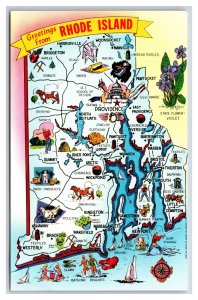 State Map Greetings From Rhode Island RI UNP Chrome Postcard R13