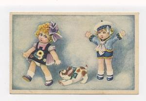 ch1040 - young boy & girl & dog - art postcard