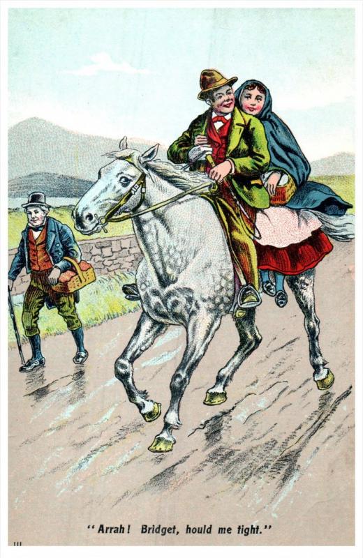 Irish  Woman passenger on Horse