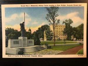 Vintage Postcard 1950 WWI Memorial Rotary Circle Augusta House Augusta Maine