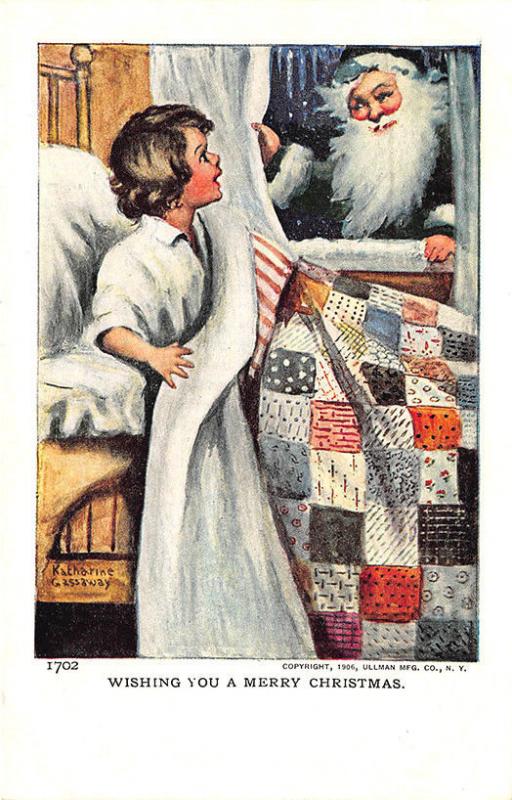 Katherine Gassaway Signed Black Suited Santa Claus Christmas Girl 1906 Postcard