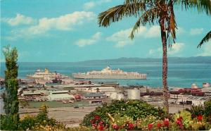 Vintage Postcard Suva Fiji Busy Harbor with 2 Cruise Ships Unposted