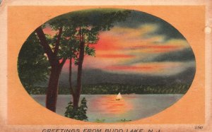 Vintage Postcard 1944 View of Sunset Boat Greetings From Budd Lake New Jersey NJ