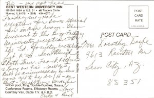 Best Western University Inn Normal IL Illinois Postcard VTG UNP WOB Note Vintage 