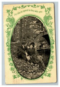 Vintage 1911 Bamforth & Company Postcard Romantic Couple in Park