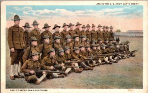 Life in U.S. Army Cantonment,Soldiers with Rifles, Platoon WWI Vtg Postcard N59