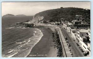 RPPC  MAZATLAN, Sinaloa Mexico ~ Birdseye OLAS ALTAS Beach c1950s Postcard