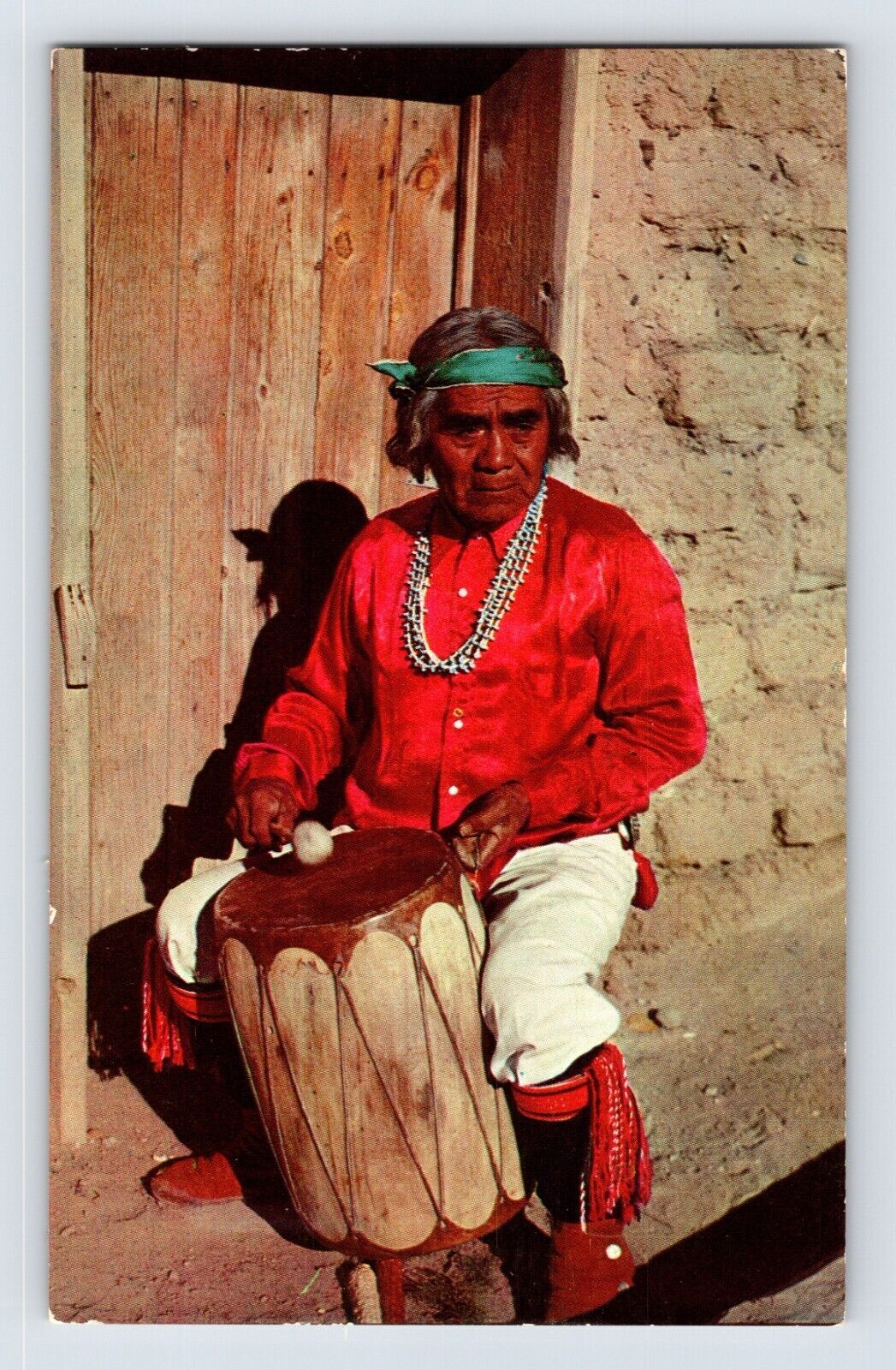 Postcard New Mexico Cochiti Pueblo NM native American Indian Drummer