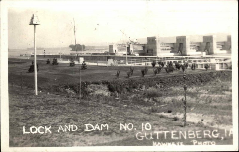 Guttenberg Iowa IA Lock & Dam 10 Real Photo Postcard