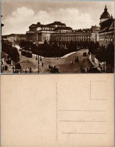 VINTAGE POLISH RPPC REAL PHOTO POSTCARD GREAT THEATER WARSAW POLAND trolley