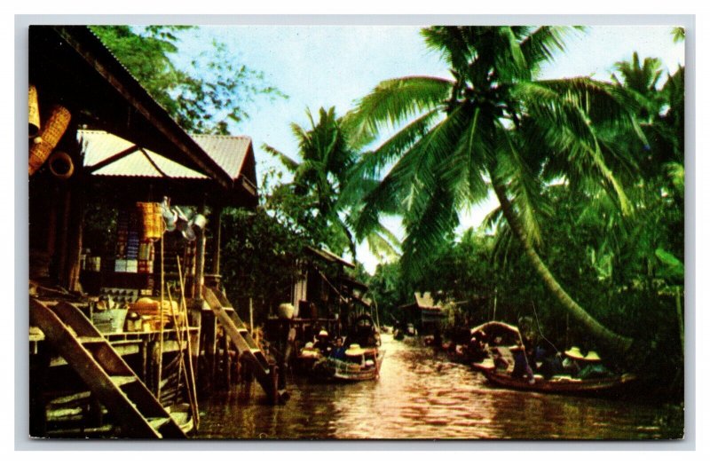 Floating Market Dhornburi Thailand UNP Chrome Postcard W3