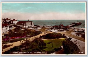 Bournemouth Dorset England Postcard Gardens & Pier c1940's RPPC Photo