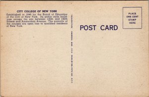 Vtg 1930s City College of New York City NY Unused Linen Postcard