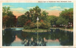 VINTAGE POSTCARD WATER POND AND GARDENS AT VANDERVEER PARK DAVENPORT IOWA