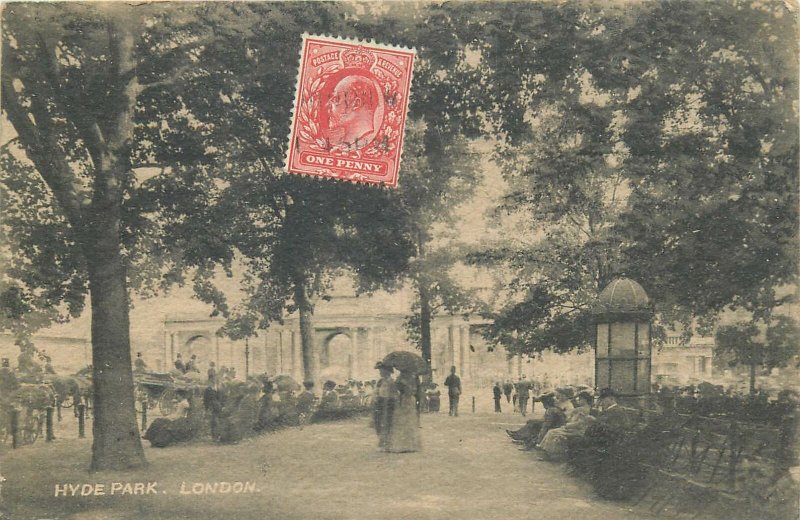 Postcard UK England London bus tram double decker Hyyde Park