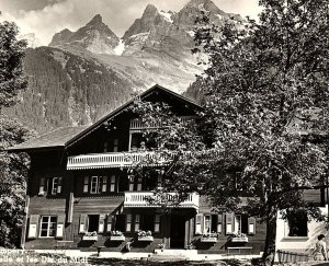 VINTAGE CHAMPERY SWISS ALPS ECOLE NOUVELLE ET LES DIS DU RPPC POSTCARD  43-210