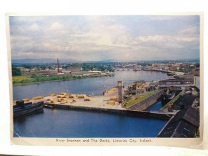 River Shannon and the Docks Limerick City Ireland Vintage Postcard 1961