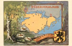 Postcard Södermanland County Map and Seal Sweden Nackrosen Castalia Nymphracer