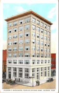 Jackson, TN Tennessee  PEOPLES SAVINGS BANK~City Skyscraper  ca1920s Postcard