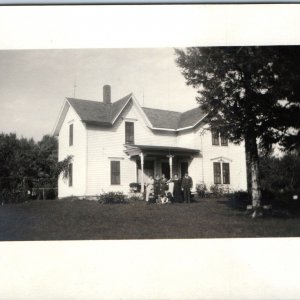 1910s Family Outdoors Portrait House RPPC Real Photo Postcard Lightning Rod A193