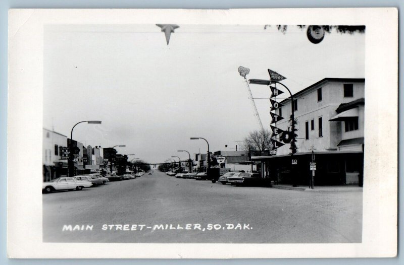 Miller South Dakota SD Postcard RPPC Photo Main Street Hotel Sinclair Bar Cars