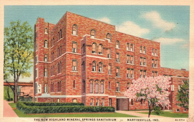 Vintage Postcard New Highland Mineral Springs Sanitarium Martinsville Indiana IN 