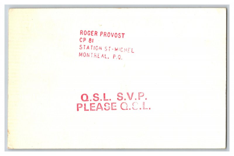 Postcard QSL CB Ham Radio Amateur Card From Montreal P.Q. Canada XM52 54470 