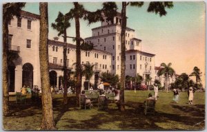 Harder Hall Hotel Sebring Florida FL Grounds & Building Hand-Colored Postcard