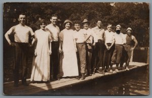 Postcard RPPC Oconomowoc ? WI c1904-1918 Group Photo on Dock Herro’s New Studio