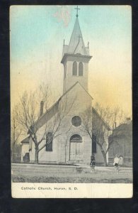 HURON SOUTH DAKOTA SD CATHOLIC CHURCH BUILDING 1908 VINTAGE POSTCARD