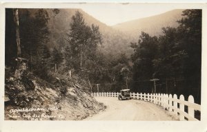 VINTAGE POSTCARD APPALACHIAN MOUNTAINS ROAD WITH OLD CAR CAP DE ROSIER RPPC 1936 