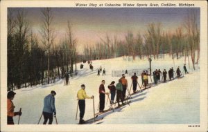 Cadillac Michigan MI Caberfae Witner Sports Are Skiing Linen Vintage Postcard