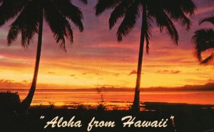 Vintage Postcard 1967 View of Tropical Sunset Aloha From Honolulu Hawaii