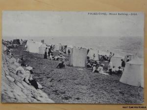 Kent FOLKESTONE Mixed Bathing - ex animated beach scene c1910 by John Davis