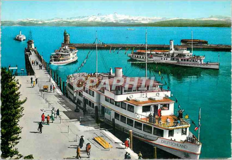 Modern Postcard Konstanz Rodensee Hafen mit Schweizer Alpen Boat
