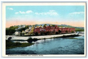 View Of Edwards Mills Kennebec Dam Augusta Maine ME Vintage Unposted Postcard