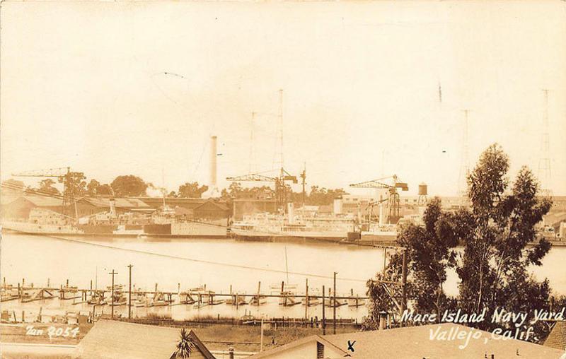 Vallejo CA Mare Island Navy Yard Naval Ships RPPC Postcard