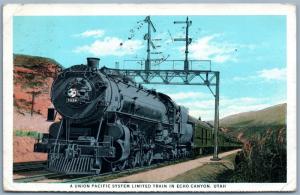 UNION PACIFIC SYSTEM LIMITED TRAIN in ECHO CANYON UTAH ANTIQUE 1933 PC railroad