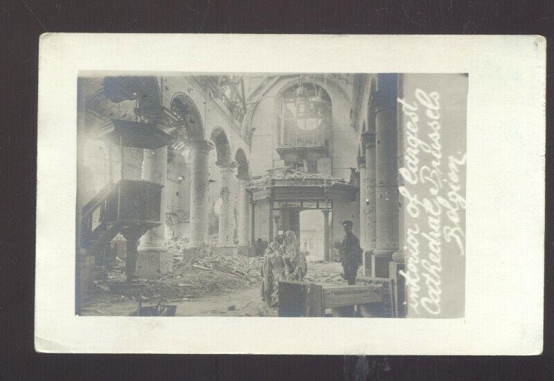 RPPC BRUSSELS BELGIUM LARGE CHURCH INTERIOR VINTAGE REAL PHOTO POSTCARD