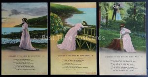 WW1 I WONDER IF YOU MISS ME SOMETIMES Bamforth Song Cards set of 3 No 4628 1/2/3